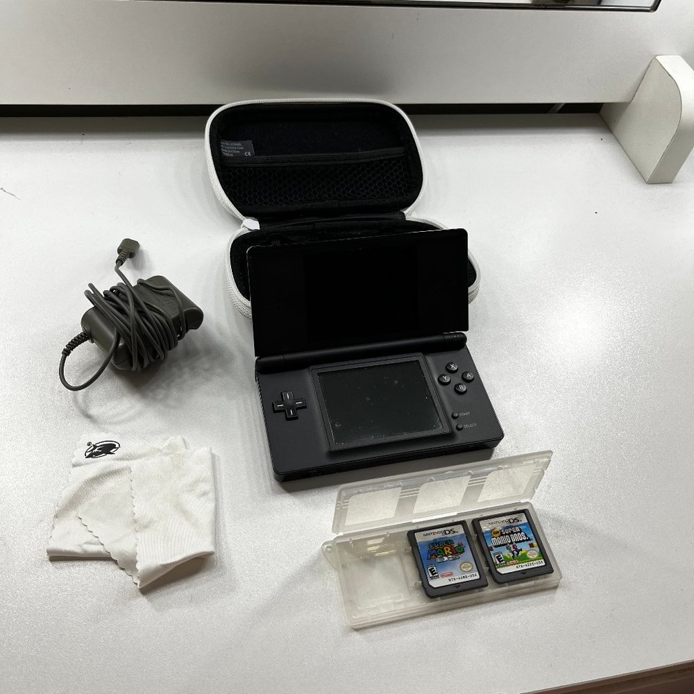 Nintendo DS Lite, Games, Charger & Case Bundle